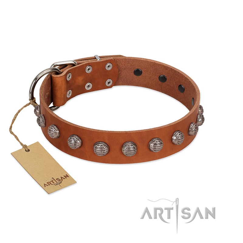 "Heroic Deeds" Designer Handmade FDT Artisan Tan Leather Mastiff Collar