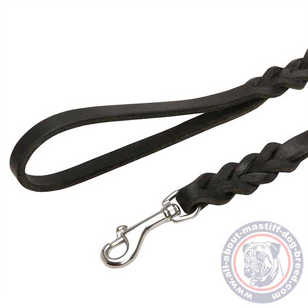 Leather dog leash with stainless steel snap hook