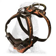 Flames Painted Agitation Leather Harness for Mastiff